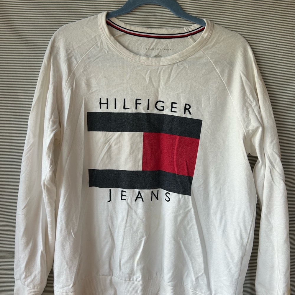 CLOSEOUT - Tommy Hilfiger White Crewneck with Iconic Logo